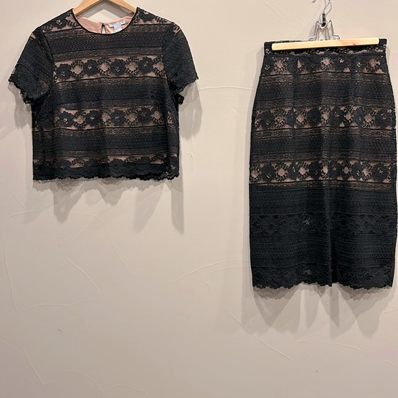 H&M Dresses & Skirts - H&M top and skirt set, black lace with nude lining, top: M, bottom: S